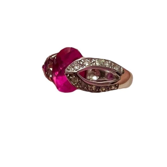 Genuine Ruby And White CZ Sterling Silver Ring Size 5.5 - Picture 3 of 9